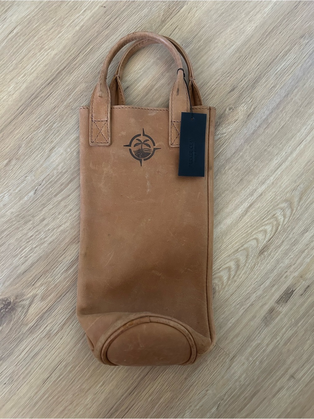 Rita Leather Wine Bottle Tote - Tan